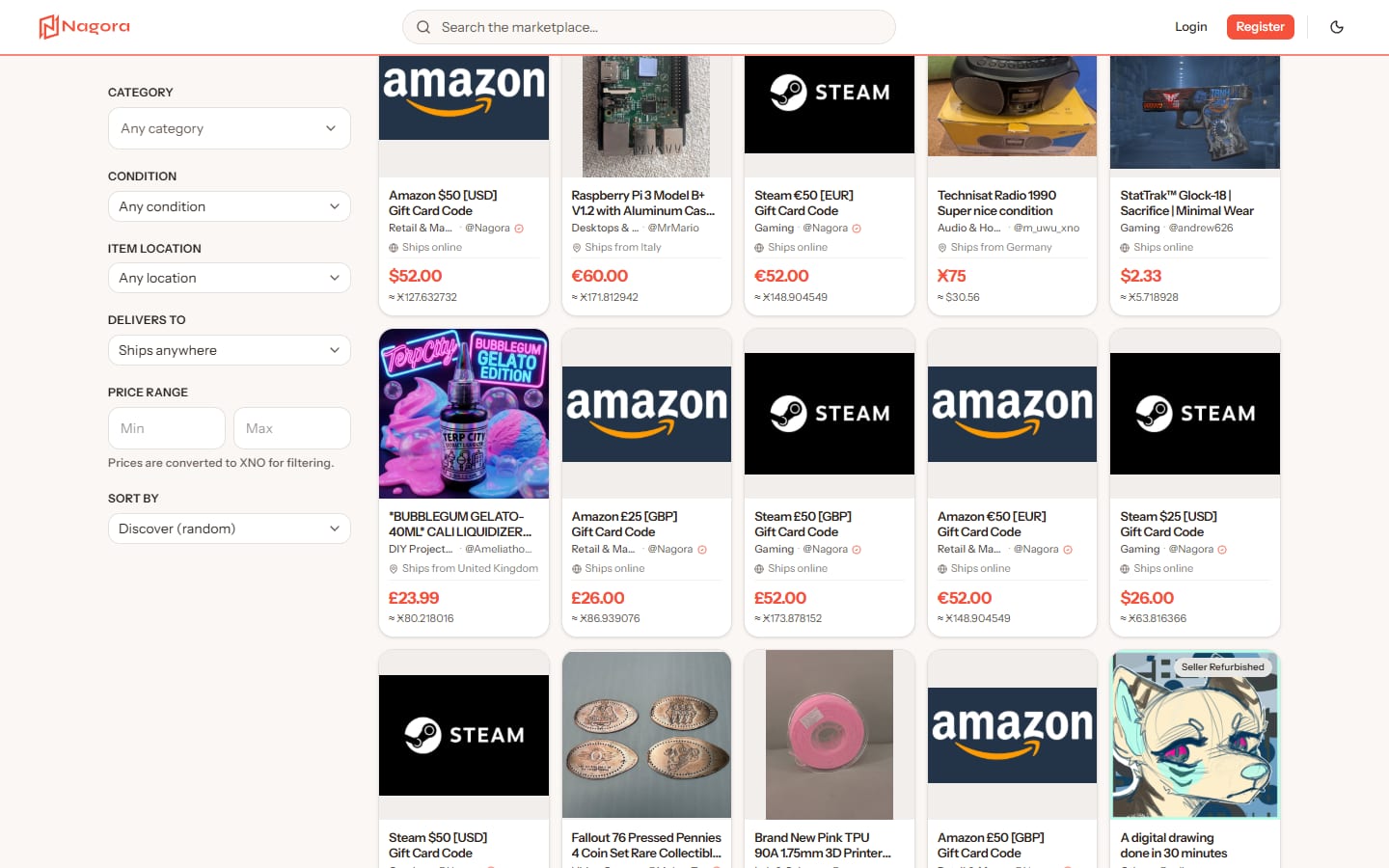 Browse grid on Nagora with category filters and listing cards